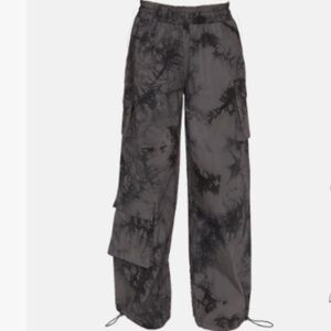 Luxe to Kill Women's US 12 Tie Dye Gray Parachute Cargo Pants 100% Cotton Baggy